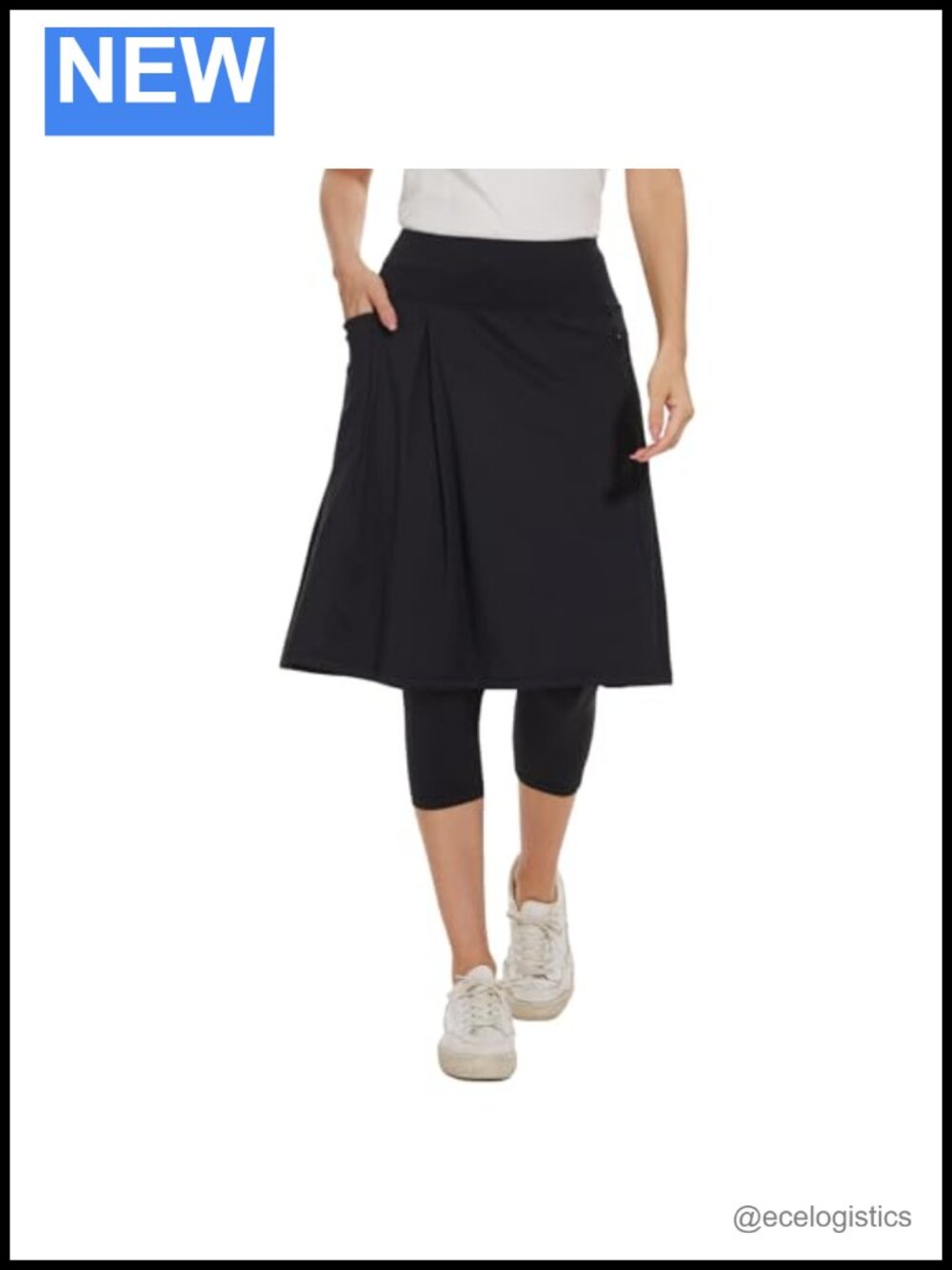 Women's Athletic Running Skort with Pockets, Knee Length, Drawstring, High